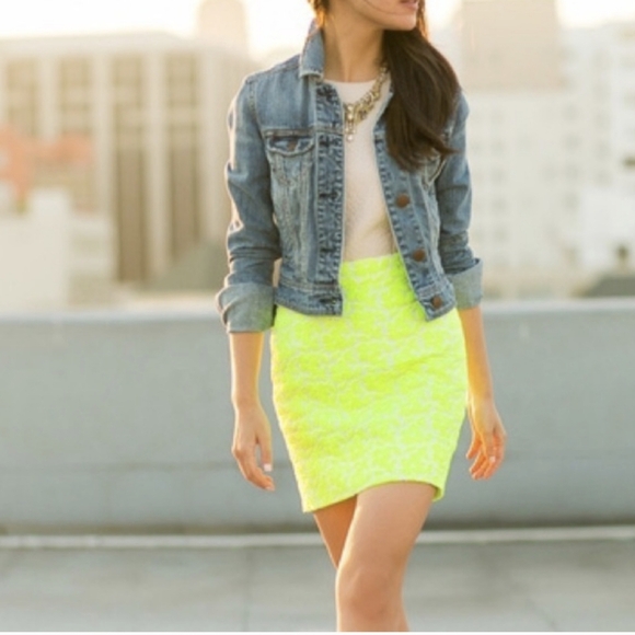 J. Crew 80's Yellow Neon Skirt with Embroidered Floral Motif - Picture 10 of 10